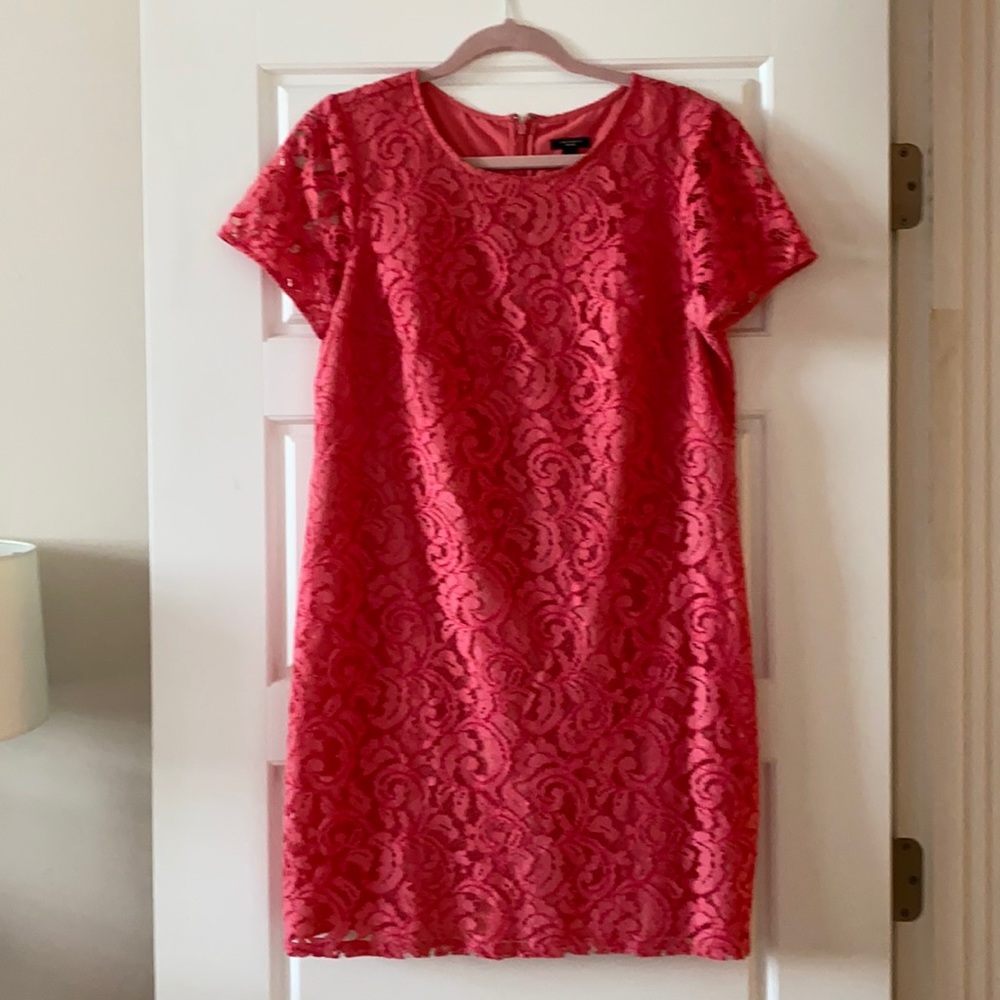 Ann Taylor pink/salmon lace mini dress - Picture 1 of 5